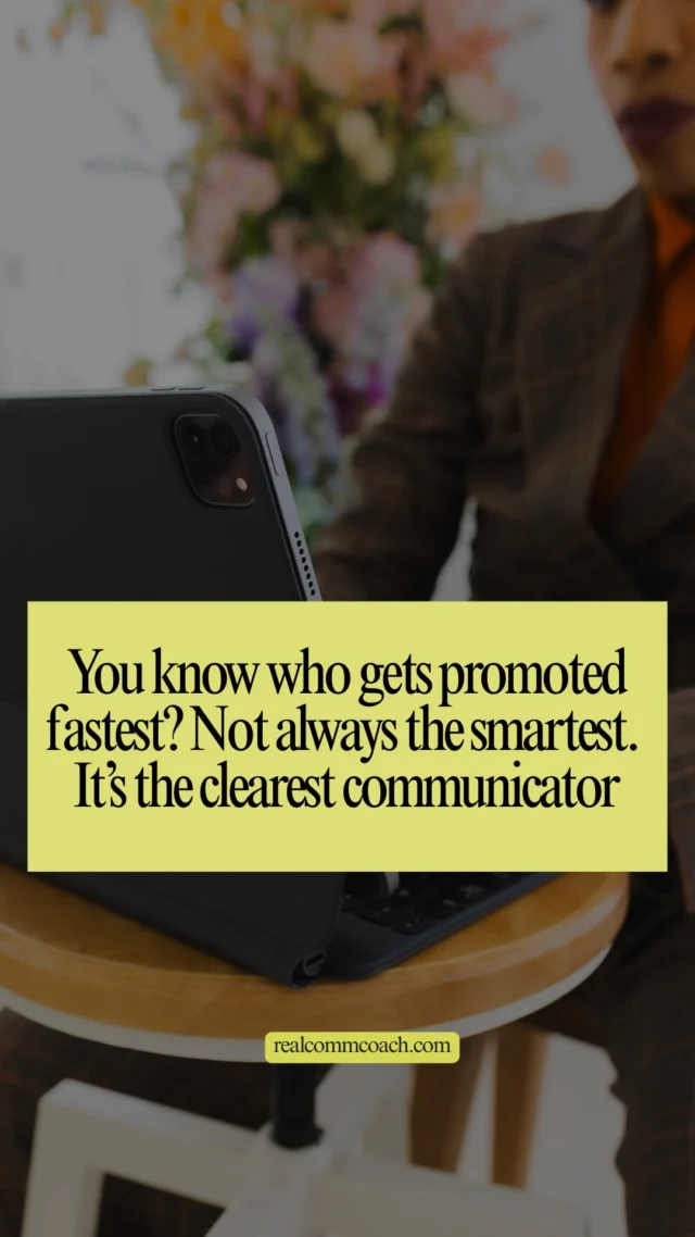 Smart doesn’t always get promoted. Clear does.

I’ve coached professionals with identical resumes but radically different outcomes.
What set them apart? One knew how to communicate their impact with confidence and clarity.

🧠 Skill is the foundation.
🗣️ Communication is the bridge.
📈 Promotion is what happens when you master both.

If you can’t articulate your value, don’t expect others to advocate for it.
Start practicing how you share your wins—clearly, concisely, confidently.

Because your voice isn’t just your presence in the room—it’s your path to the next level.

—

📘 The Only One in the Room was written for high achievers ready to stop shrinking and start leading.
It’s not just a book—it’s your toolkit for executive presence, influence, and leadership clarity.

🎁 Holiday Bundles are still available (Standard, Signed, and VIP) — until January 5.
Perfect for rising professionals, ambitious teams, or the leader in your life who’s ready to step forward.

🛒 Shop at realcommcoach.com
 or click the link in bio.

#TheOnlyOneInTheRoom #ExecutivePresence #LeadershipDevelopment #CommunicationMatters #GetPromoted