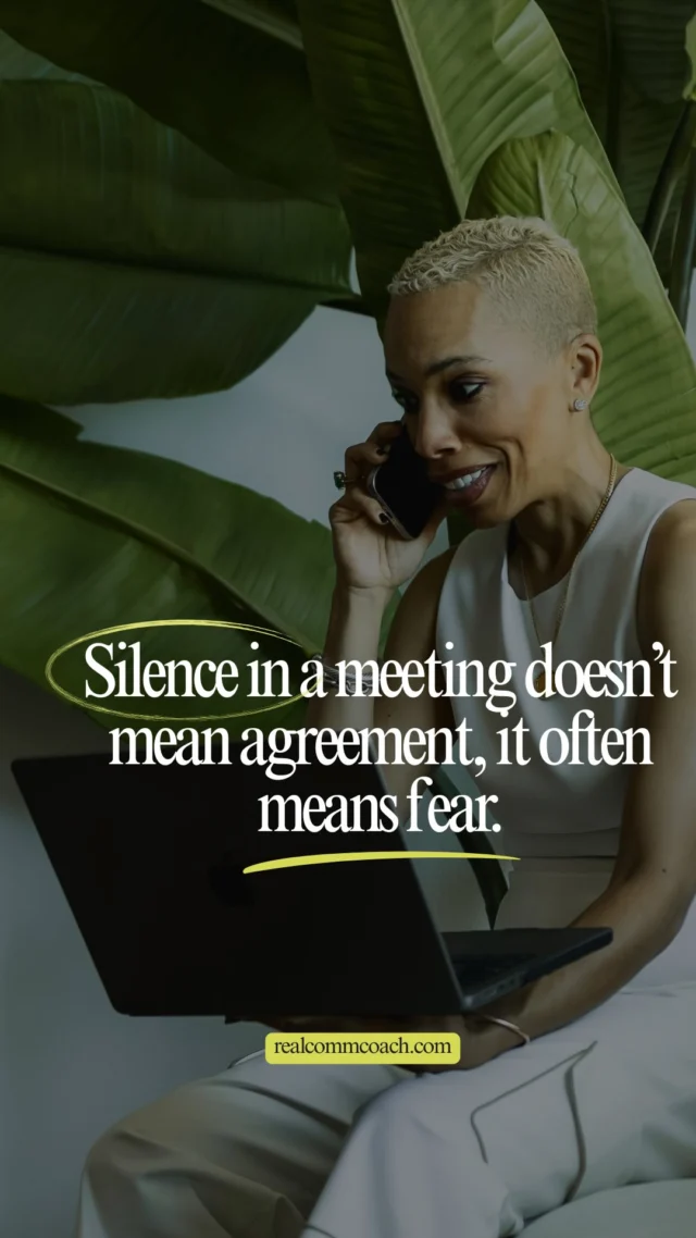Just because no one’s pushing back… doesn’t mean you’re leading well.

Silence in a meeting doesn’t always signal agreement it often signals fear.
Fear of being dismissed. Fear of being misunderstood. Fear of getting it wrong.

If your team isn’t speaking up, it’s not always a people problem. It’s often a psychological safety problem.

When people feel safe, they bring their best ideas to the table.
When they don’t, they hold back—and that silence costs innovation, trust, and progress.

✅ Ask better questions.
✅ Invite honest dialogue.
✅ Acknowledge every voice.

That’s not just soft leadership. That’s smart leadership.

📘 The Only One in the Room breaks down how to build cultures of trust and communication that actually work.
Order your copy today at realcommcoach.com
 and start creating spaces where voices are heard—and valued.

#TheOnlyOneInTheRoom #LeadershipThatListens #PsychologicalSafety #EffectiveCommunication #DeniseMThomas SpeakUpCulture ModernLeadership